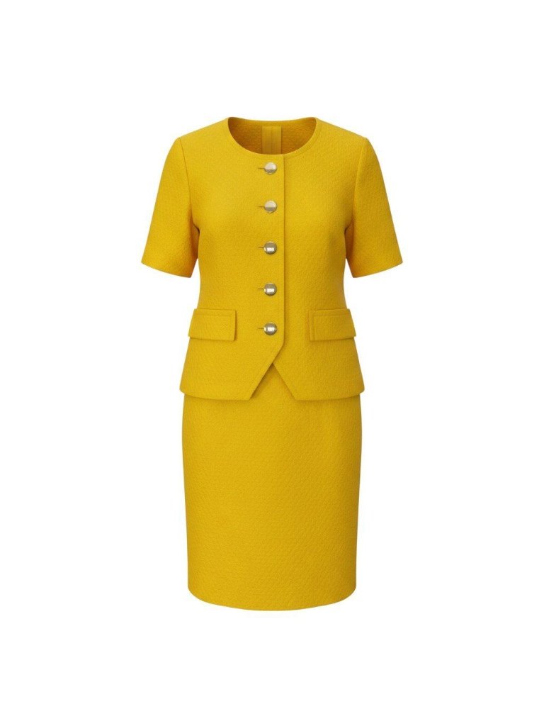 Saint Laurent Set Gold Button Short Sleeve Jacket Skirt L Yellow Cotton